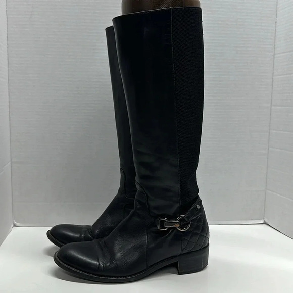 Aquatalia Boots Leather Tall Riding Quilted Horse Bit Side Zip Up Black Size 7 - Picture 3 of 12